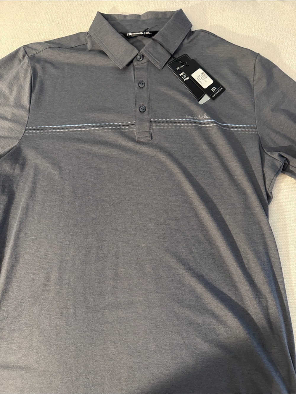 NWT Men's Gray Performance Polo Shirt - Modern Stripe Detail